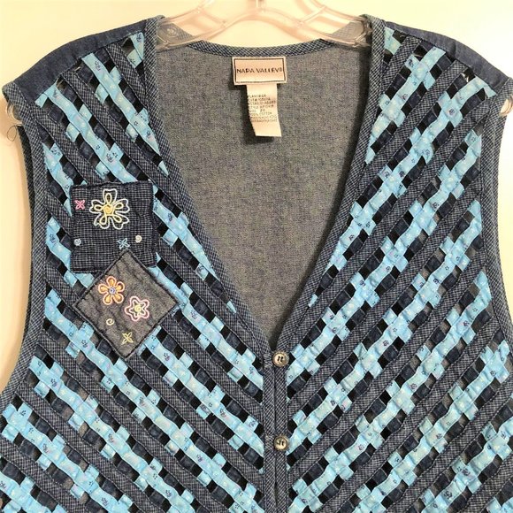 Boutique Napa Valley Cotton Embroidered Appliqué Denim Vest Size 2X Plus - Picture 4 of 9